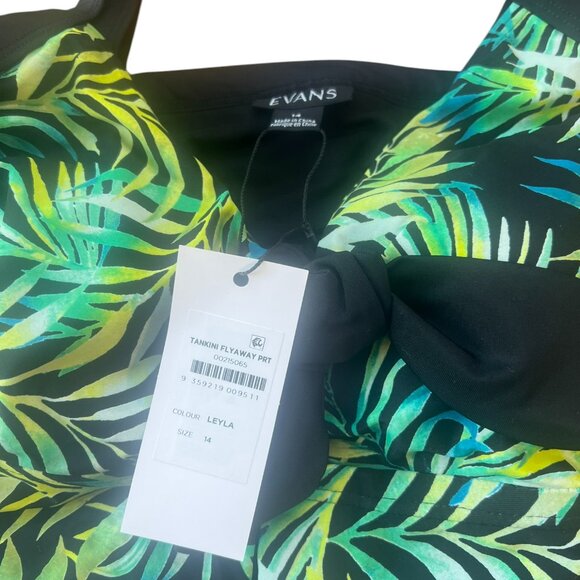 Women's NWT Evans Swimwear Flyaway Green Palm Print Tankini Top Size 14 - Picture 6 of 7